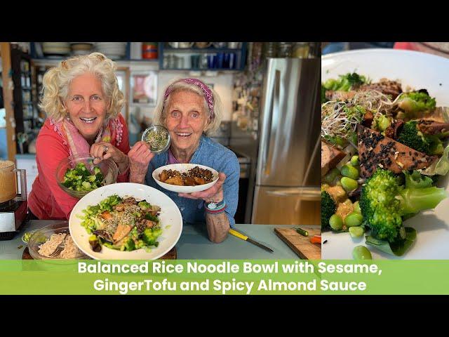 Balanced Rice Noodle Bowl with Sesame, GingerTofu and Spicy Almond Sauce