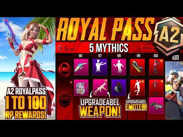 OMG  | A2 Royal Pass 1 To 100 Rp Rewards | 5 Mythics | Amr Gun Skin, Upgraded Ump, Upgraded Emote,