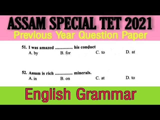 Assam Special TET 2021 //  Previous Year Question Paper Solved // English Grammar