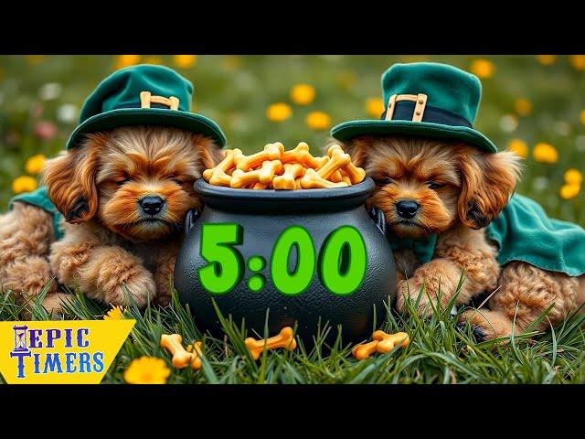 5 Minute Timer with music   St patricks day puppies