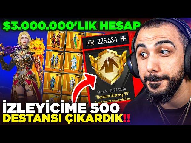 İZLEYİCİME 500 DESTANSI GÖSTERİŞİ ALDIM!!  225.000 UC FULLEDİK!! ($3.000.000 HESAP) | PUBG MOBILE