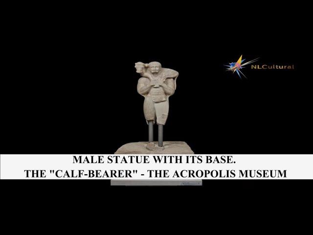 Male statue with its base. The "Calf-bearer" at The Acropolis Museum