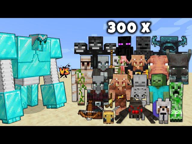 Mutant Diamond Golem vs 300 of Every Minecraft Mobs - Minecraft Mob Battle