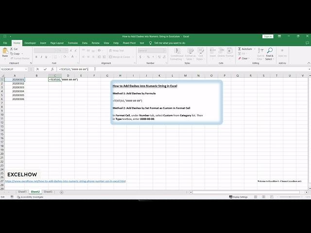 How to Add Dashes into Numeric String in Excel