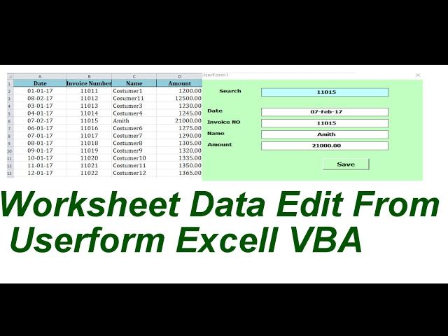 Worksheet Data Edit From Userform EXcell VBA