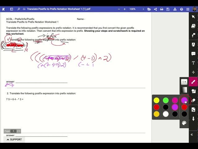 Translate Postfix to Prefix Notation Worksheet 1