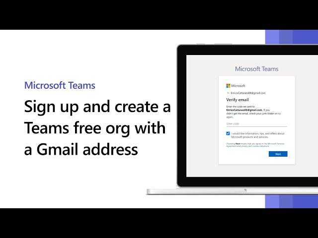 Sign up and create a Microsoft Teams free org with a Gmail address