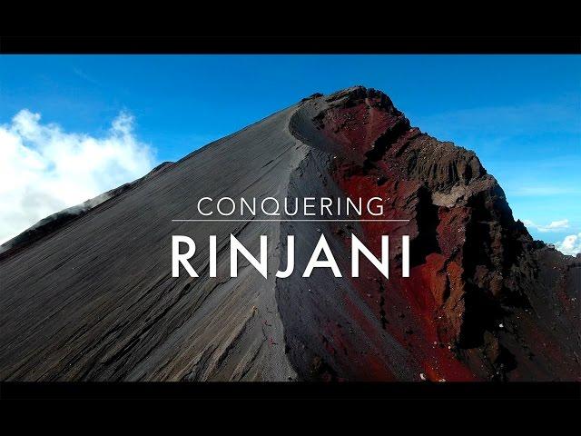 A beginner with a drone summiting MT Rinjani, Indonesia