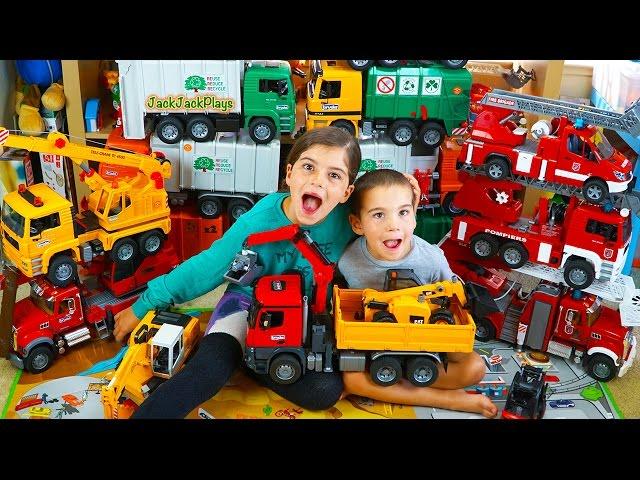 Biggest Toy Truck Collection! | Fire Trucks and Bruder Construction Toys for Kids | JackJackPlays