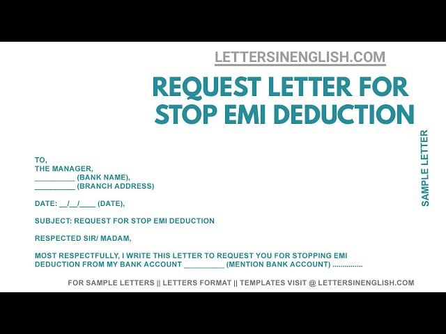 Letter for Stop EMI Deduction - Sample Letter to Bank Manager