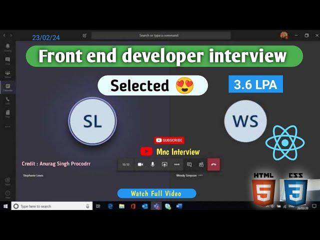 Fresher - Front end developer interview 2024 | web developer interview | Reactjs developer interview