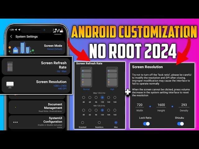 How To Customized Android: Change Screen Refresh Rate + Change Screen Resolution & More NO ROOT 2024