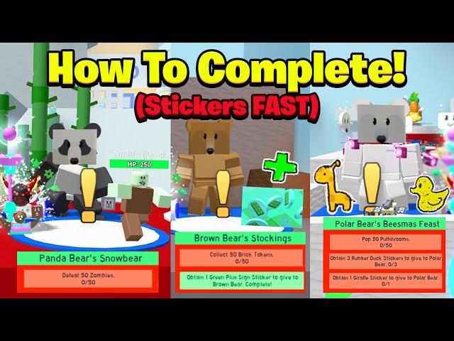 How To Get Stickers For Panda Bears, Brown Bears, Polar Bears BEESMAS QUESTS FAST (Bee Swarm Sim)