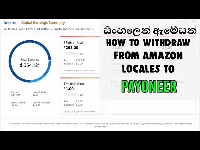 සිංහලෙන් ඇමේසන් ඇෆිලියේට්ස් : How to Withdraw from different Amazon Locales to Payoneer Account