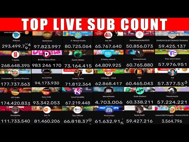Top 30 YouTube Live Sub Count - MrBeast, T-Series & More!​
