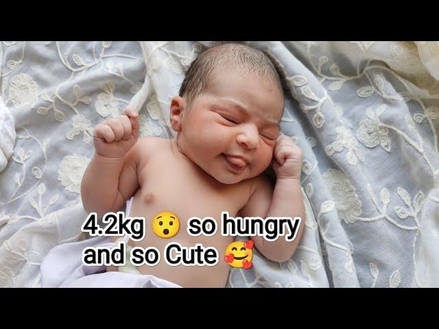 Cutest Big Newborn baby is just born and ready to Eat Burger just after normal delivery birth