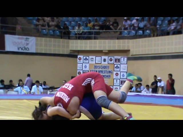 Asian Championship   Meerim from KGZ vs Bayaraa From MGL   Female Wrestlers