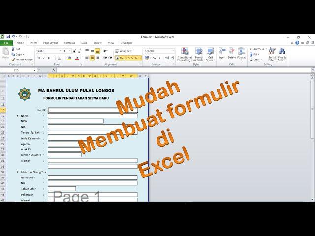 cara membuat formulir PPDB dalam excel