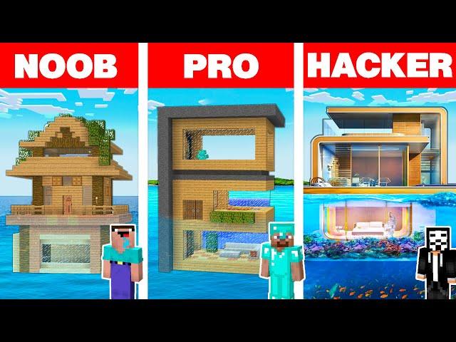 Minecraft NOOB vs PRO vs HACKER: MODERN WATER HOUSE BUILD CHALLENGE in Minecraft Animation