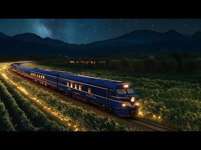 Train sounds for sleeping  Blue Train ambience on a rainy night | train and rain sounds for 10 hours