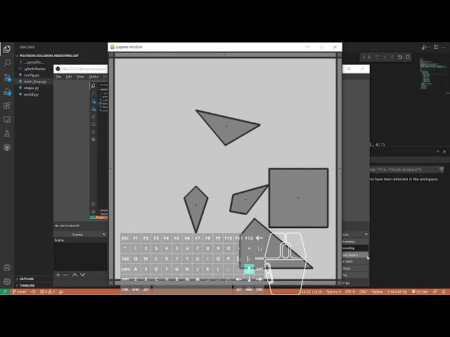 Polygon collision sollution symulation using Separated Axis Theroem (Python, Pygame)