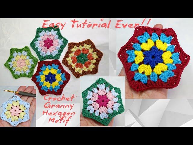 HOW TO CROCHET A GRANNY HEXAGON MOTIF!  CROCHET HEXAGON TUTORAIL EASY PATTERN 