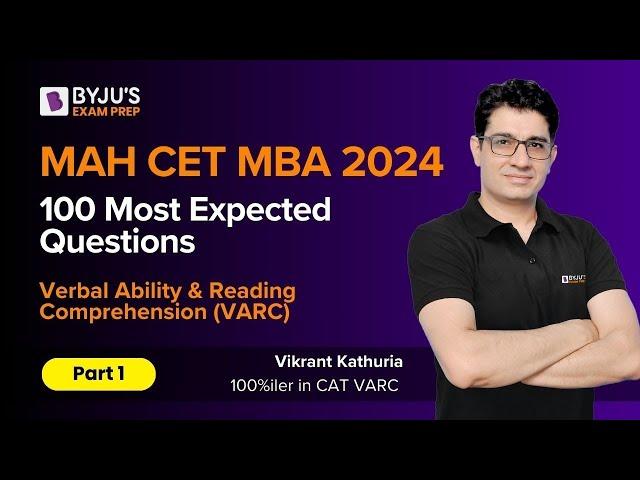 MAHCET 2024 | 100 Most Expected MAHCET Questions | Verbal Ability & Reading Comprehension | Part 1