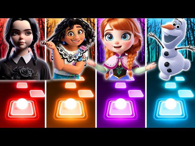 Wednesday Addams Vs Encanto Mirabel Vs Kid Anna Vs Olaf - Tiles Hop!