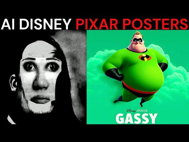 Mr Incredible Becoming Uncanny meme (AI Disney Pixar posters)