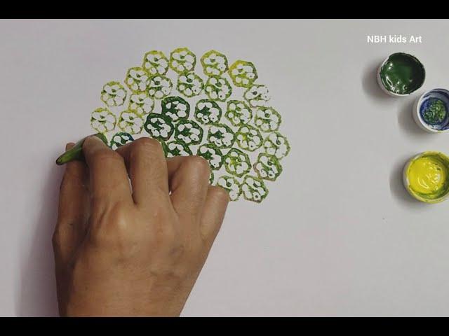 Tree painting using Okra printing || Vegetable printing