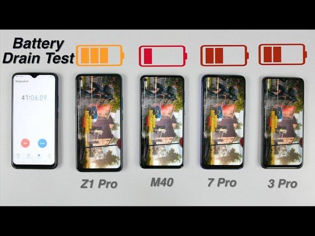 Vivo Z1 Pro Vs Samsung M40 Vs Redmi Note 7 Pro Vs Realme 3 Pro BATTERY DRAIN TEST