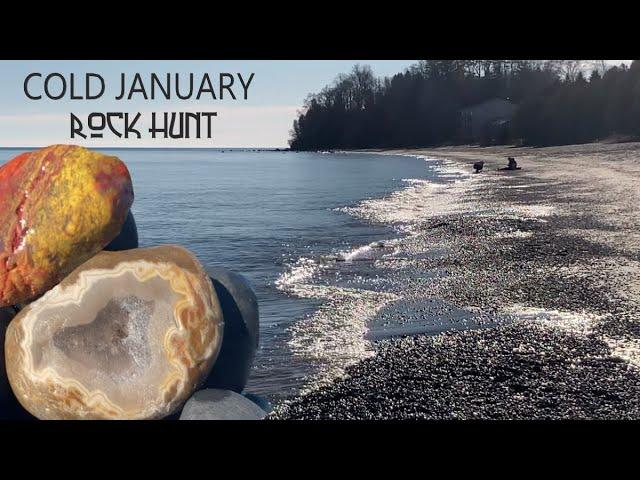 COLD Winter Rock and Fossil Hunt Along the Shores of Lake Michigan #rocks #fossils #awesome