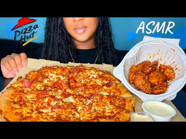 ASMR PIZZA HUT PEPPERONI & BACON PIZZA W/ BONELESS WINGS MUKBANG | EATING SOUNDS *No Talking*