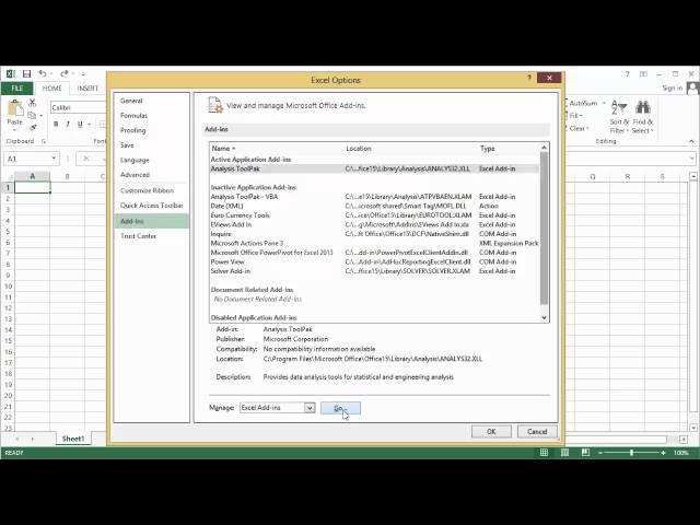 How to Install the Data Analysis ToolPak (Excel 2013)