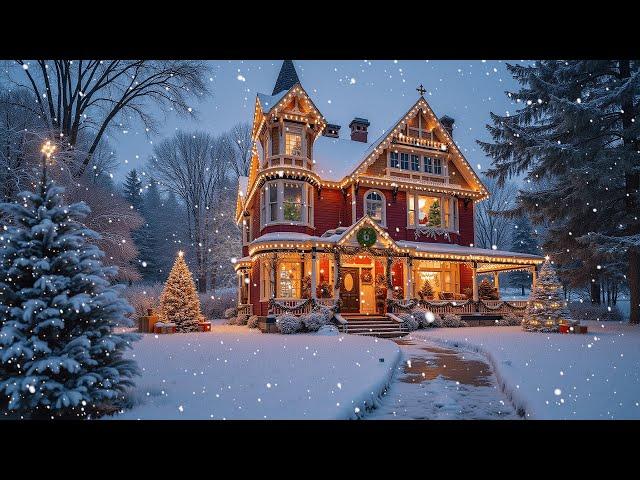 Winter Cozy Snowfall and Beautiful Christmas Home in Enchanted Forest Christmas relaxing Snow sound