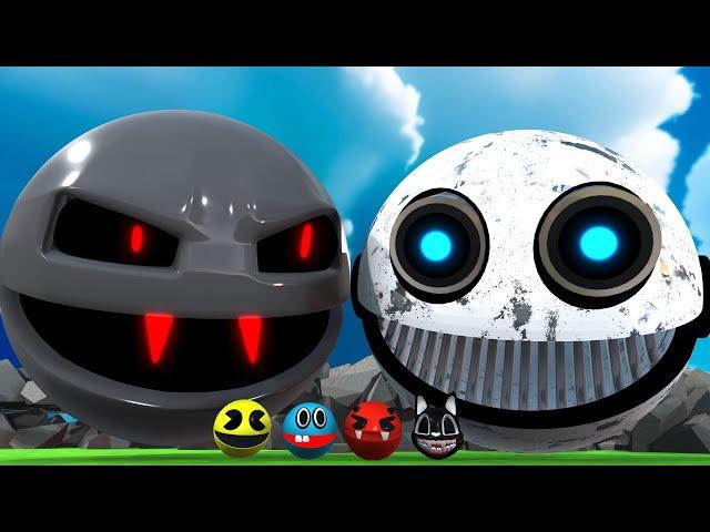 Pacman vs Two-Legged Flying Robot Pacman vs Bulldozer Robot