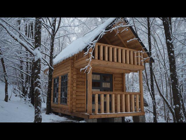 A Man Built a House of LOGS in the FOREST. IN SNOW and RAIN