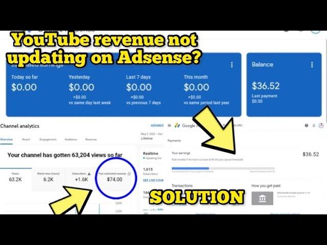 Why is youtube revenue not updating in adsense account?| Explanation and how to fix it #hustle