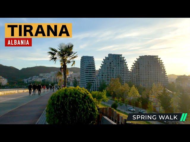 TIRANA, ALBANIA  SPRING WALK IN TIRANA  SHESHI SKENDERBEJ - LIQENI ARTIFICIAL [4K HDR]