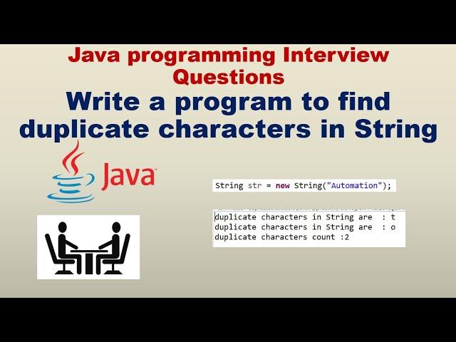 How to find duplicate characters in a string in Java | Automation testing interview question