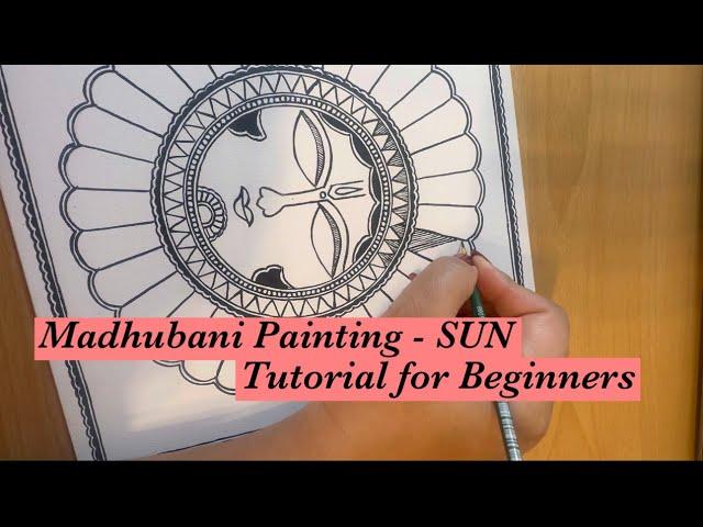 Madhubani Painting for BeginnersII Mithila Art II How to paint a SUN on CanvasII Tutorial in HindiII