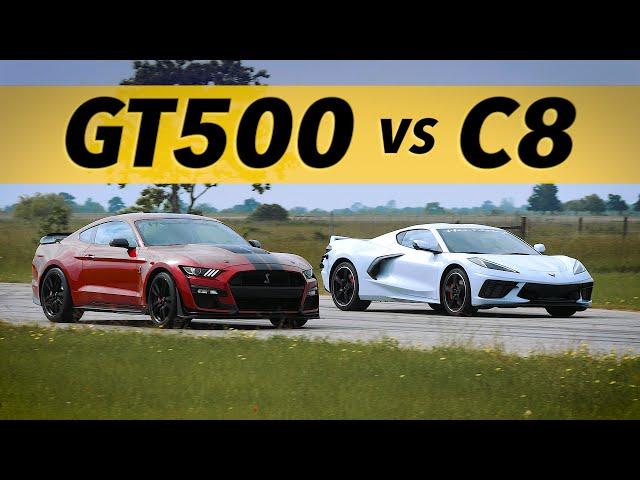 C8 Corvette vs GT500 Mustang | Drag & Roll-on Racing Comparison