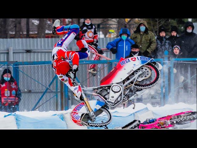 Ice speedway crashes. Big crash Krysov (yellow) - Fadeev (red) | Cup of Russia 2021, Shadrinsk