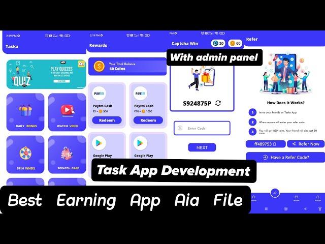 Earning App Development Aia File with admin panel | High Quality task app aia