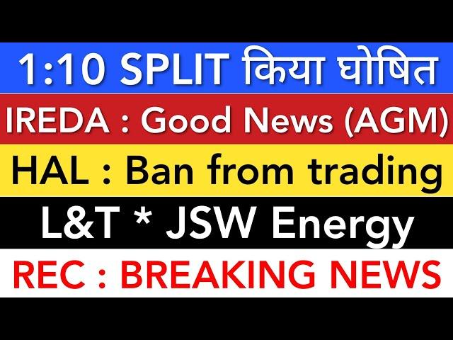 HAL SHARE NEWS  IREDA SHARE LATEST NEWS • JSW ENERGY • LT • REC SHARE NEWS • STOCK MARKET INDIA