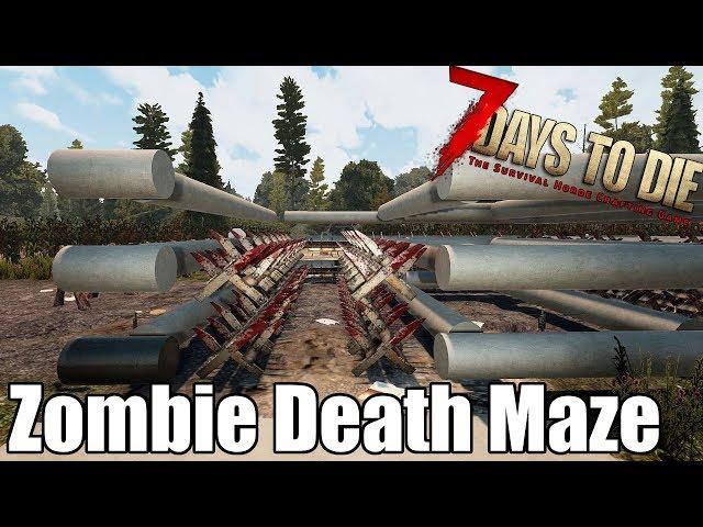 7 Days to Die - Zombie Death Maze - Can A Blood Moon Horde Survive? (Alpha 17.1)