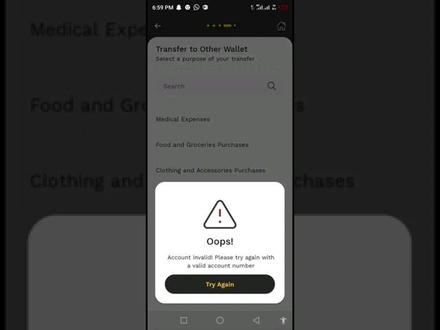 Account invalid try again with a valid account number | problem