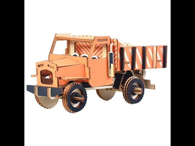 Laser Cutting 3D Wooden Puzzle 3D wood Jigsaw Puzzle Woodcraft Assembly Kit   Dump truck with 65pcs