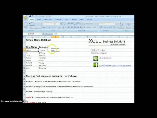 Merging First Name and Last Name in Excel