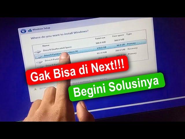 Mengatasi Partisi yg tidak mau di next ketika Instal Ulang